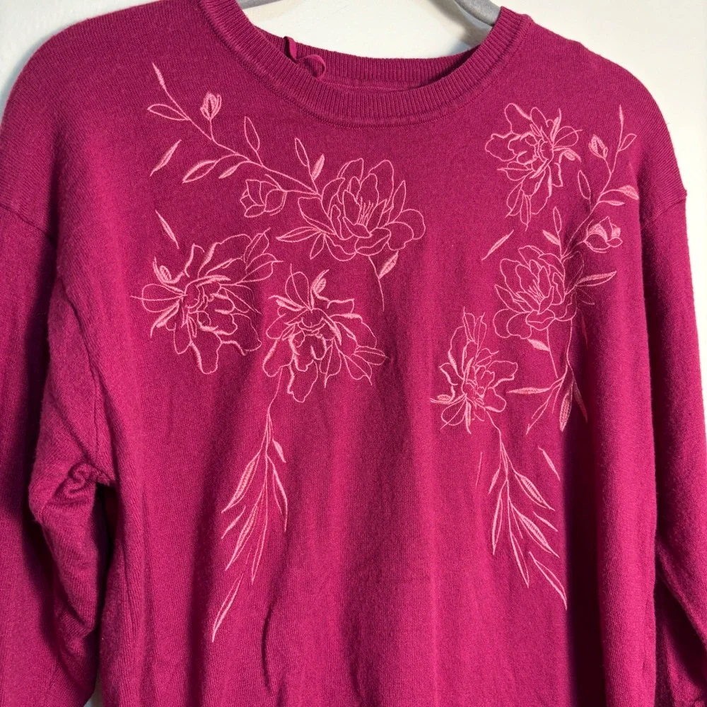 Greenfield Medium Floral Embroidered Sweater Pink Long Sleeve Cottagecore